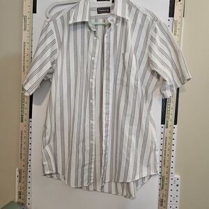 Hathaway Men's Striped Casual Button-Down Shirt - White and Black